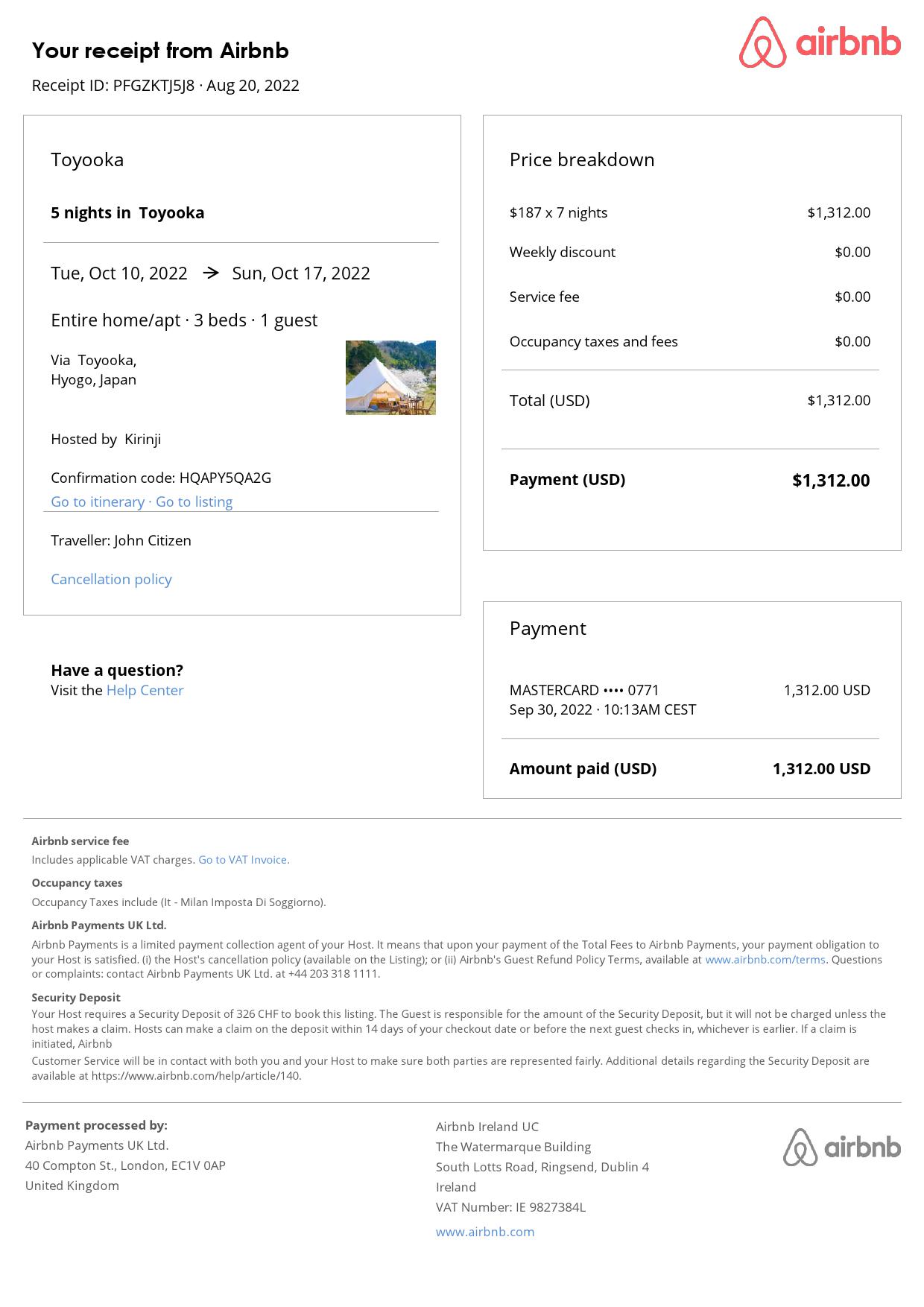 Customizable Japan Airbnb Reservation Template | Word & PDF Formats