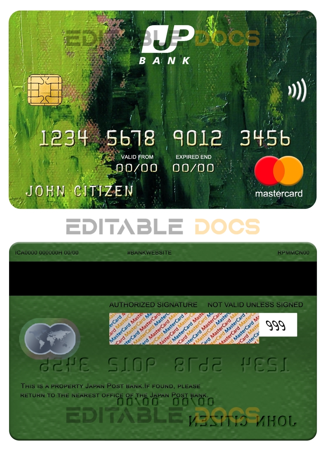 Fillable Japan Post bank mastercard Templates | Layer-Based PSD