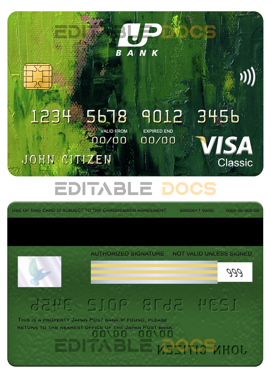 Editable Japan Post bank visa classic card Templates in PSD Format