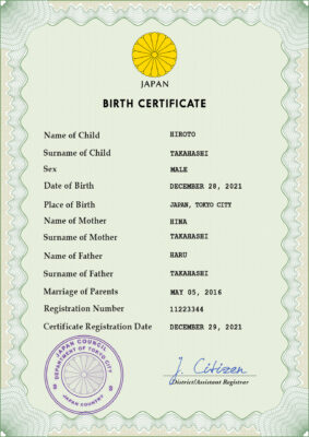 Authentic Japan Birth Certificate Template | Customize and Download Online