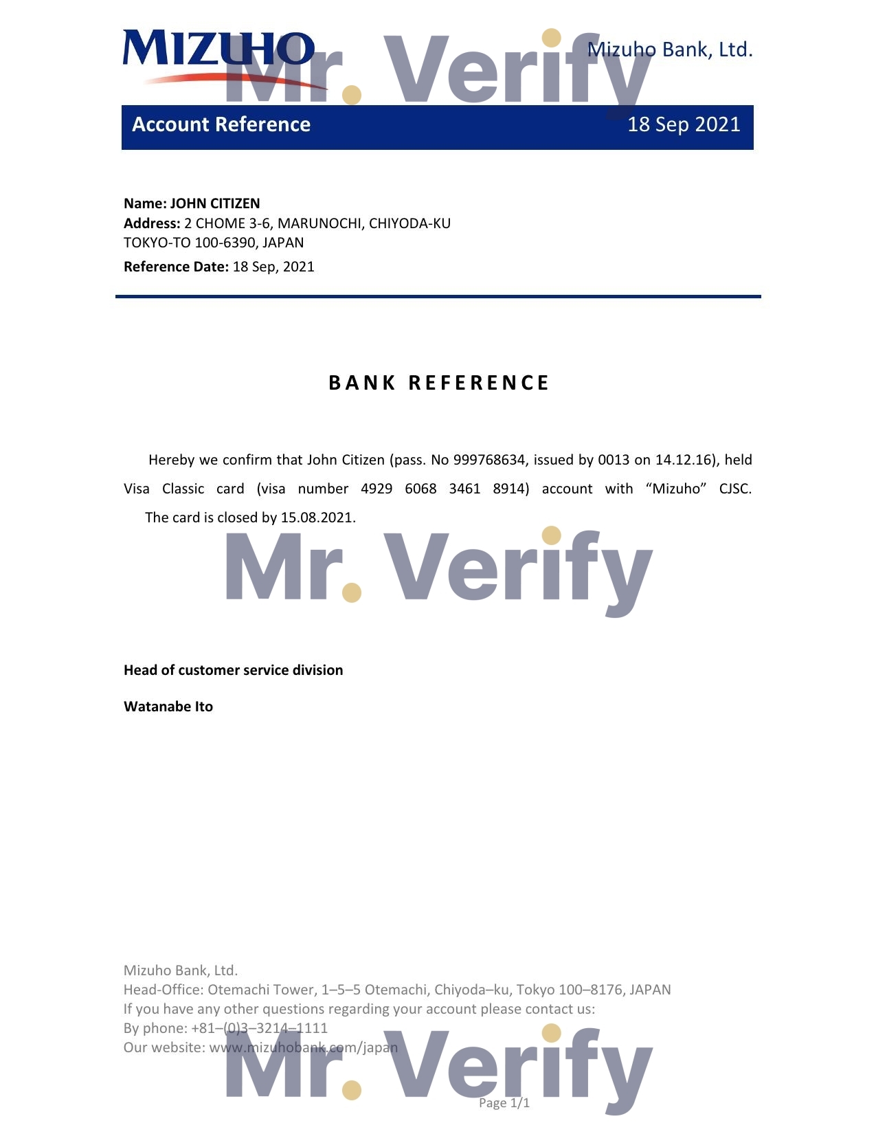Download Japan Mizuho Bank Reference Letter Templates | Editable Word