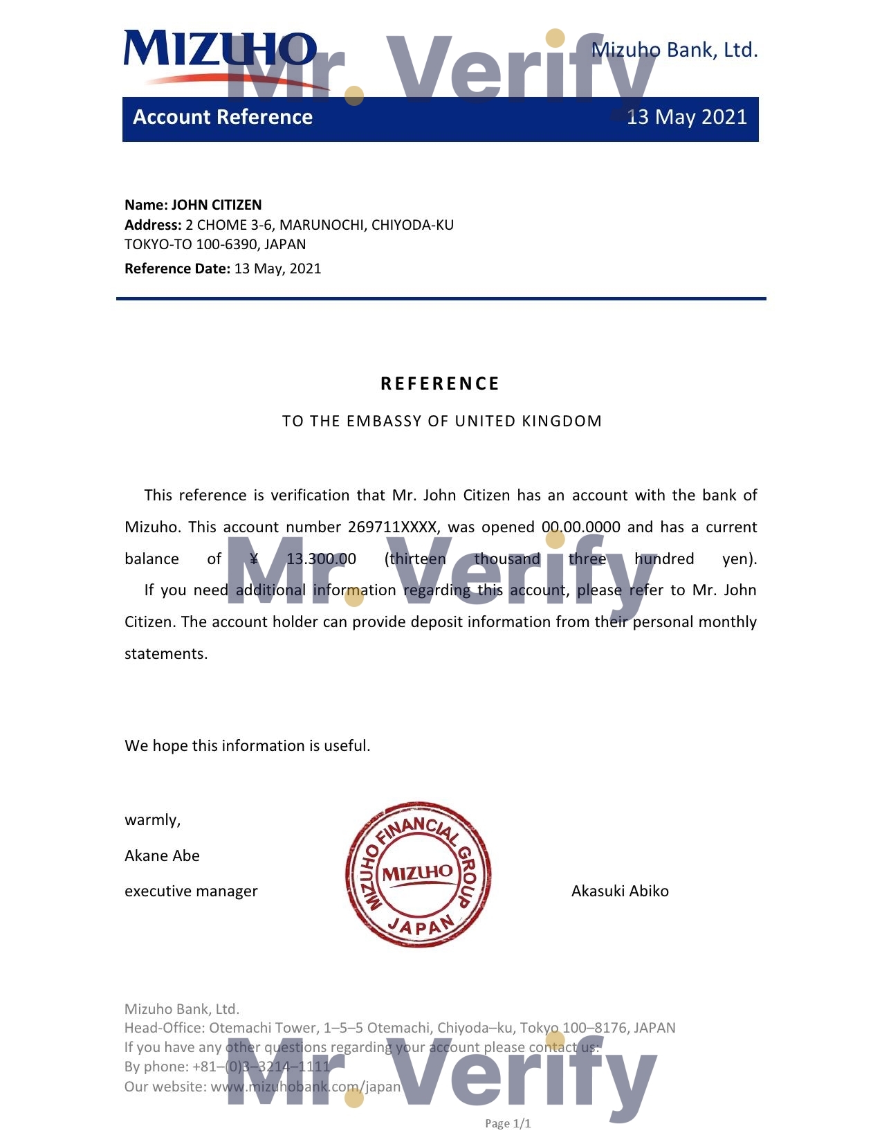 Download Japan Mizuho Bank Reference Letter Templates | Editable Word