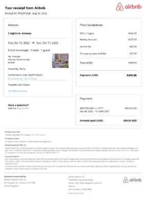 Customizable Jordan Airbnb Reservation Template | Word & PDF Formats