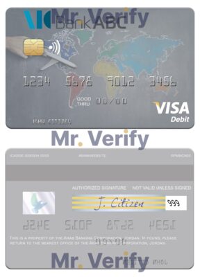 Fillable Jordan Arab Banking Corporation (ABC) visa card Templates | Layer-Based PSD