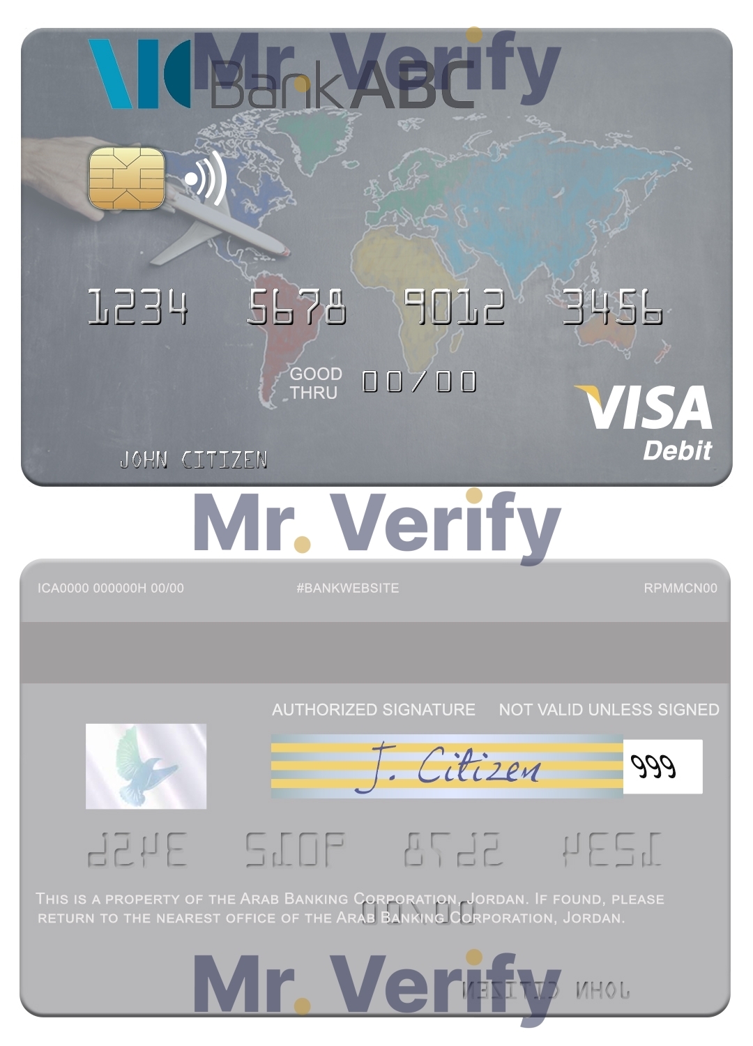 Fillable Jordan Arab Banking Corporation (ABC) visa card Templates | Layer-Based PSD