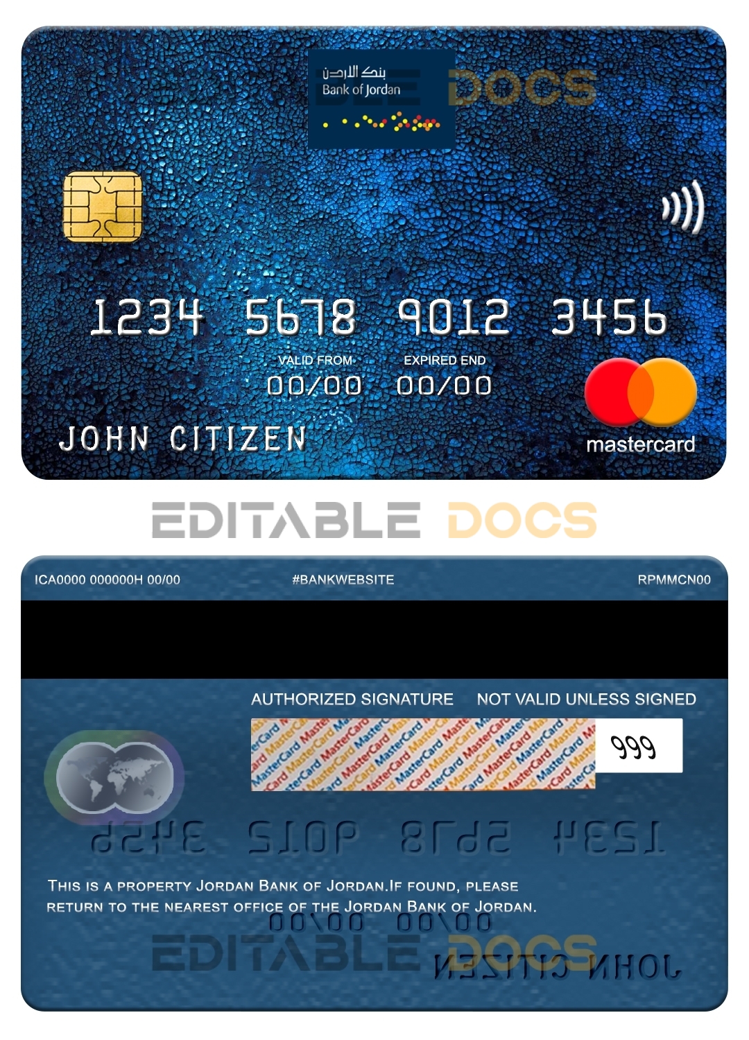 Fillable Jordan Bank of Jordan mastercard Templates | Layer-Based PSD