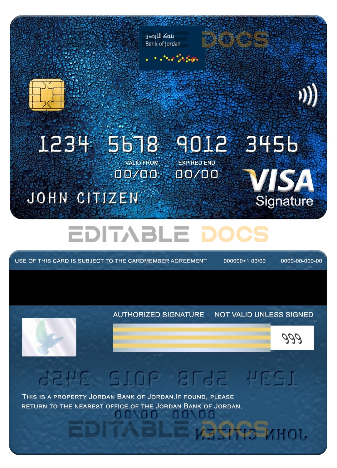 Editable Jordan Bank of Jordan visa signature card Templates in PSD Format