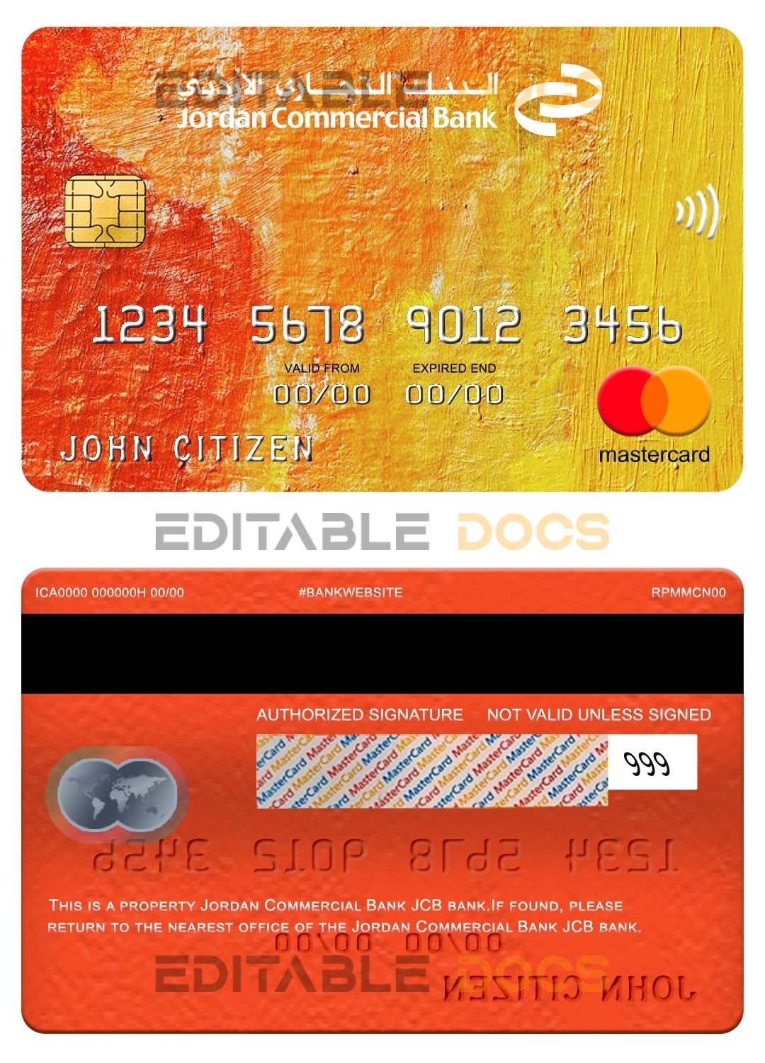 Fillable Jordan Commercial Bank JCB bank mastercard Templates | Layer-Based PSD