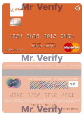 Editable Kazakhstan First Heartland Jýsan Bank mastercard Templates in PSD Format