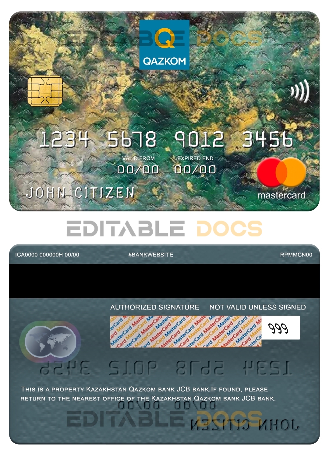 Editable Kazakhstan Qazkom bank mastercard Templates in PSD Format