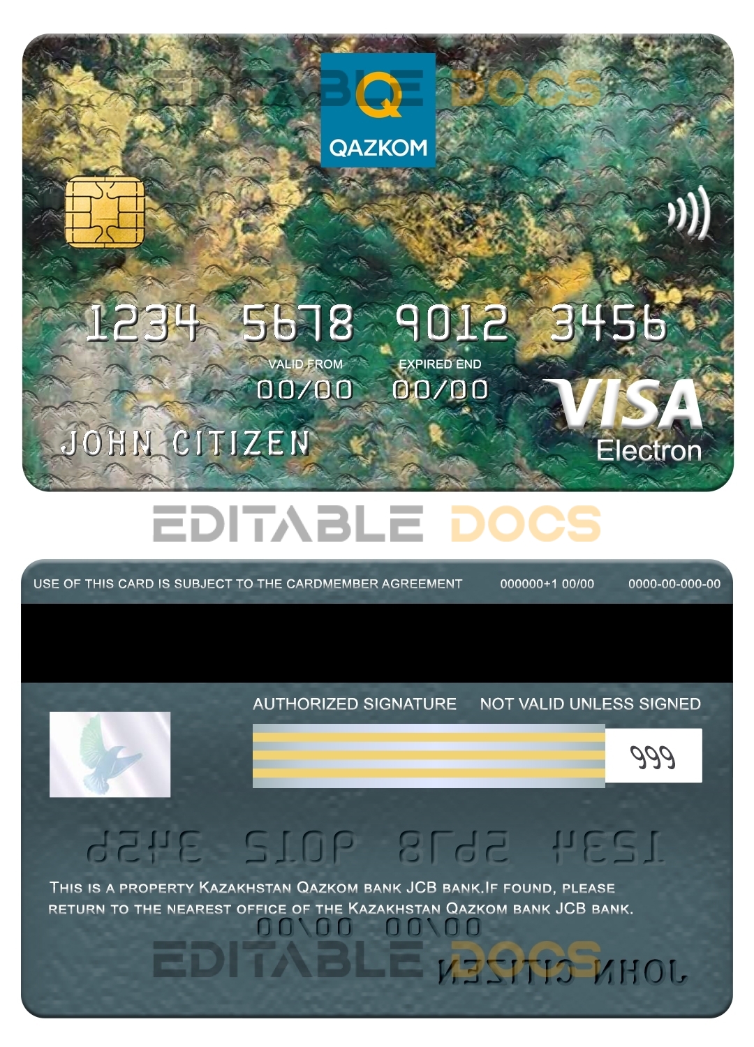 Fillable Kazakhstan Qazkom bank visa electron card Templates | Layer-Based PSD