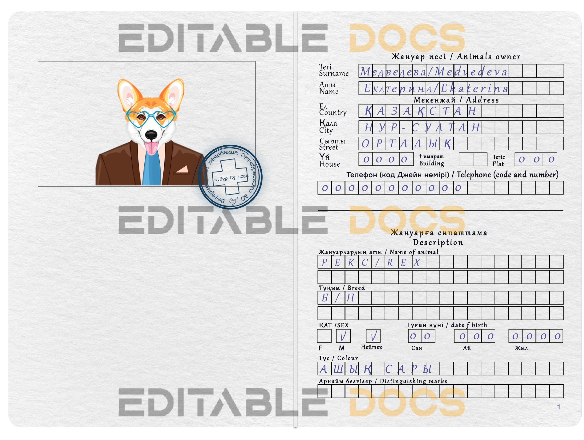 Kazakhstan dog Fake PSD Passport | Instant Download