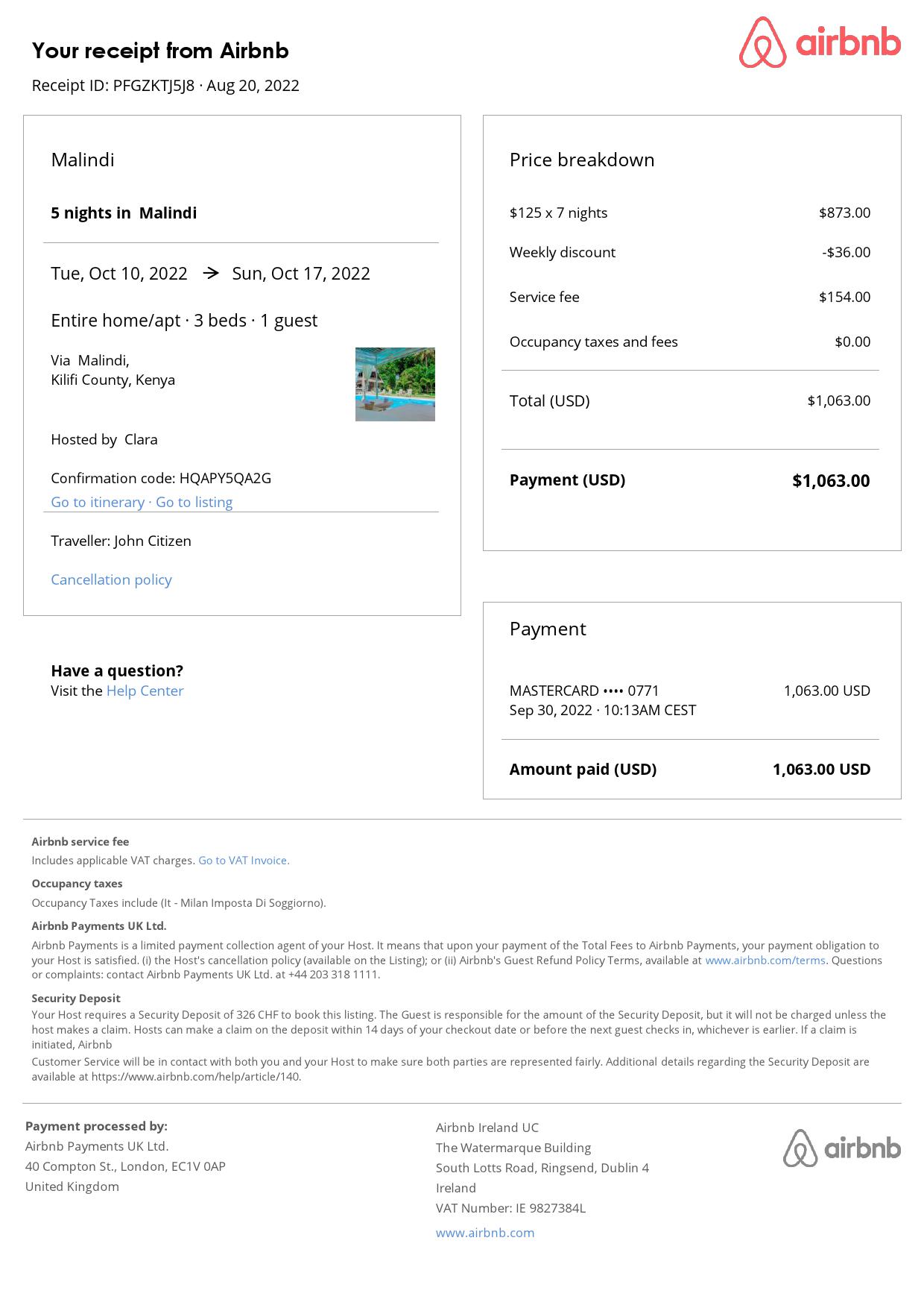 Customizable Kenya Airbnb Reservation Template | Word & PDF Formats