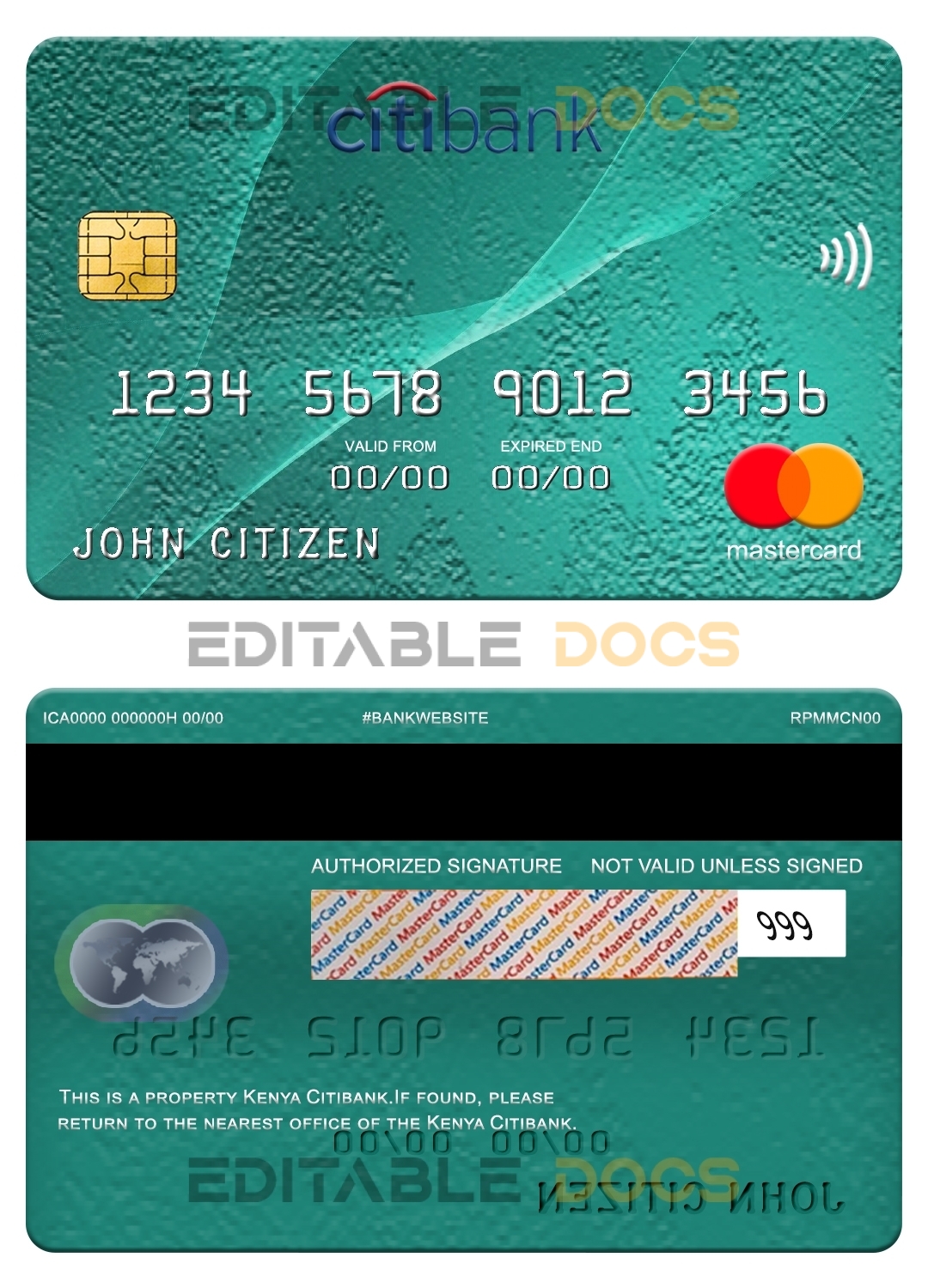 Editable Kenya Citibank mastercard Templates in PSD Format