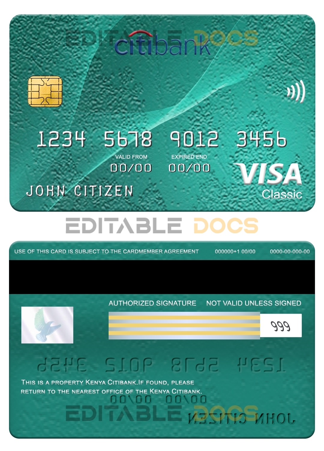 Fillable Kenya Citibank visa classic card Templates | Layer-Based PSD