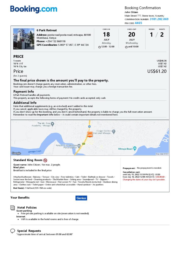 Customizable Kenya Airbnb Reservation Template | Word & PDF Formats