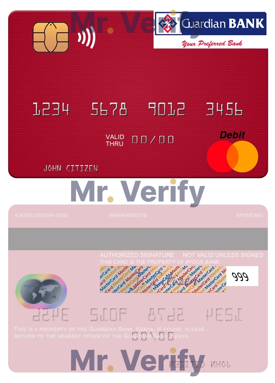 Editable Kenya Guardian Bank mastercard credit card Templates in PSD Format