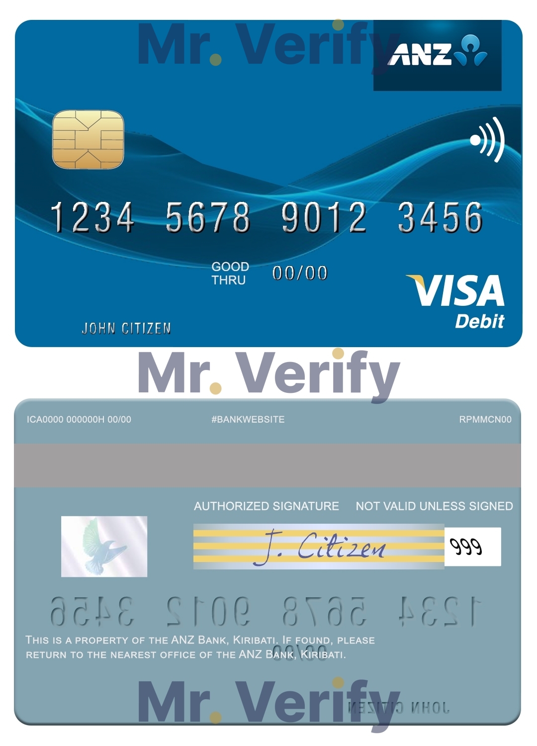 Fillable Kiribati ANZ Bank visa card Templates | Layer-Based PSD