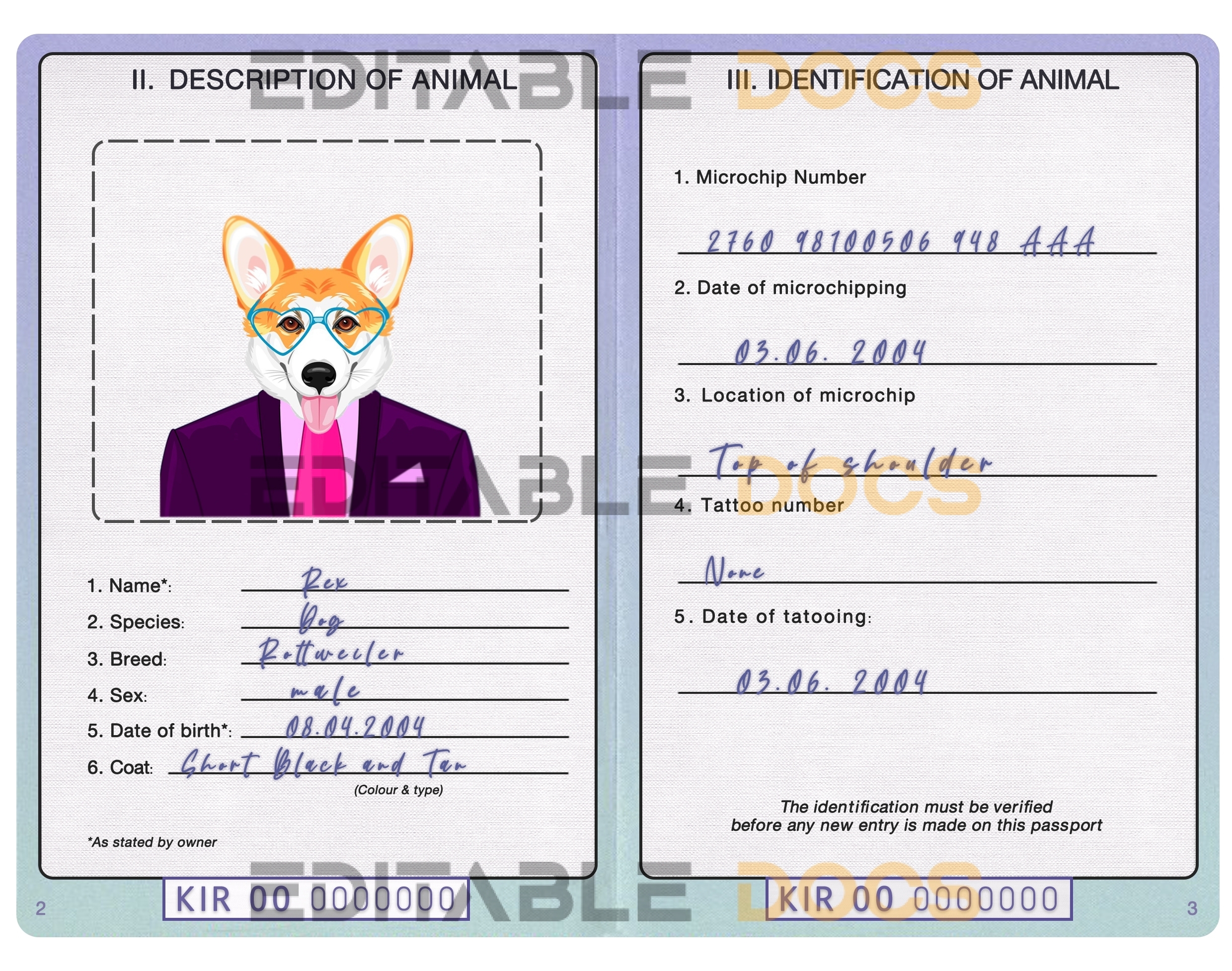 Kiribati dog Fake PSD Passport | Instant Download
