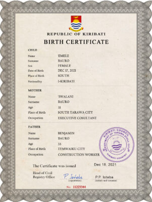 Authentic Kiribati Birth Certificate Template | Customize and Download Online