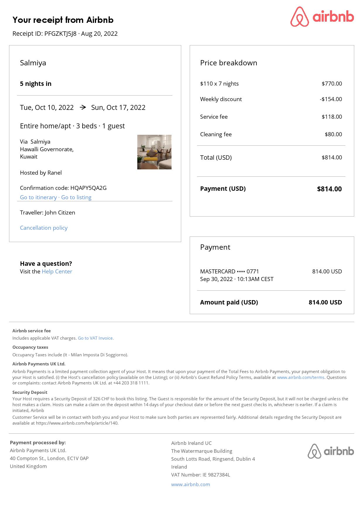 Customizable Kuwait Airbnb Reservation Template | Word & PDF Formats