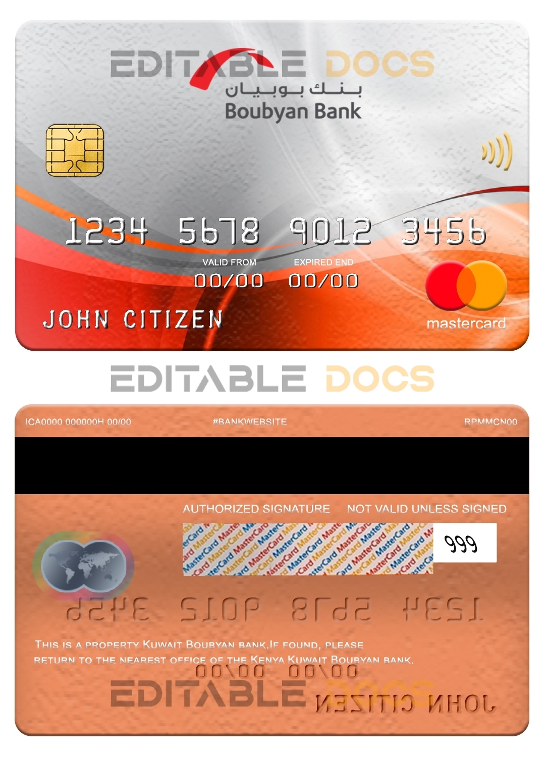 Editable Kuwait Boubyan bank mastercard Templates in PSD Format