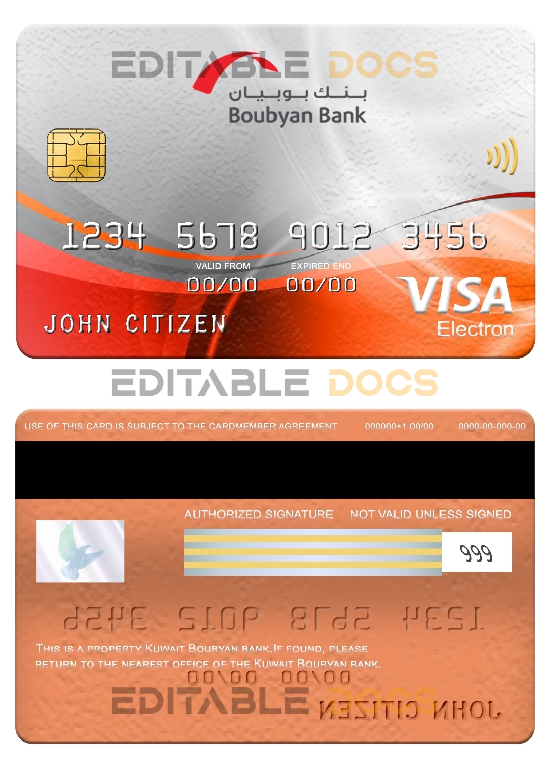 Fillable Kuwait Boubyan bank visa electron card Templates | Layer-Based PSD
