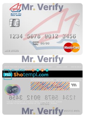 Editable Kuwait Gulf Bank mastercard Templates in PSD Format
