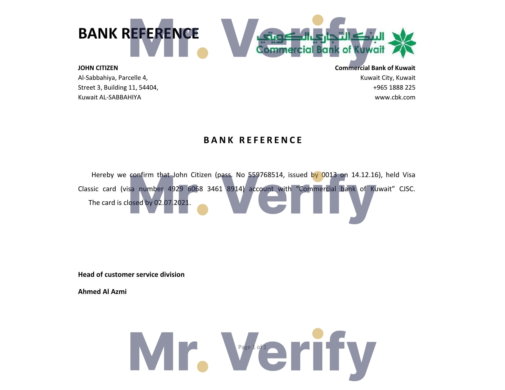 Download Kuwait Commercial Bank Reference Letter Templates | Editable Word