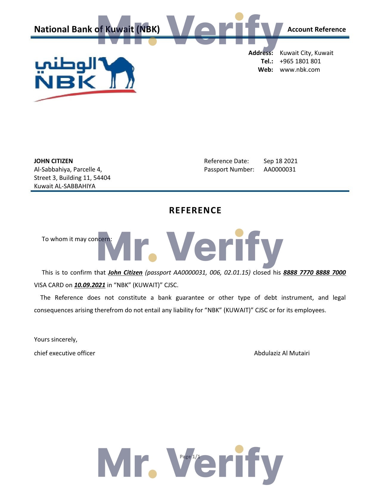 Download Kuwait National Bank Reference Letter Templates | Editable Word