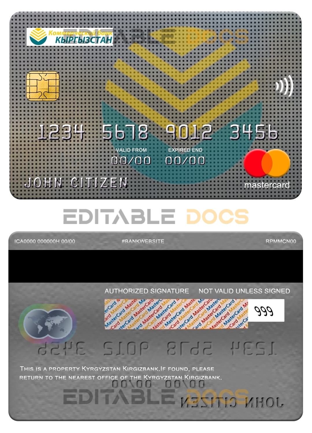 Editable Kyrgyzstan Kirgizbank mastercard Templates in PSD Format