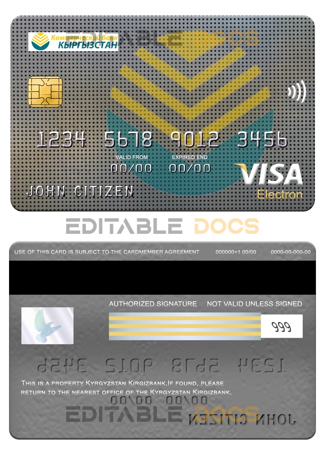 Fillable Kyrgyzstan Kirgizbank visa electron card Templates | Layer-Based PSD