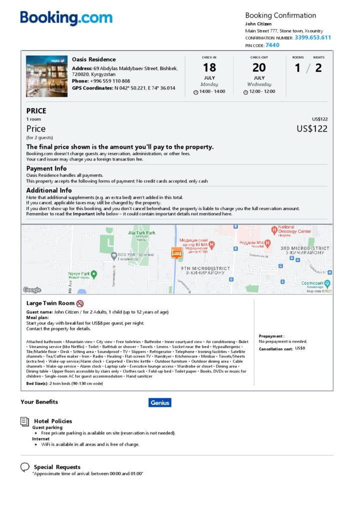 Customizable Kyrgyztsan Airbnb Reservation Template | Word & PDF Formats