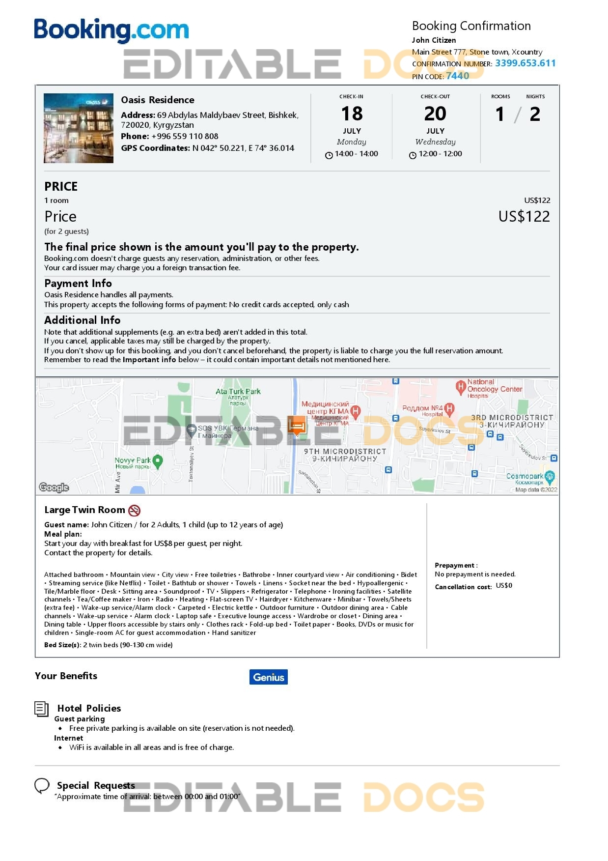 Customizable Kyrgyztsan Airbnb Reservation Template | Word & PDF Formats