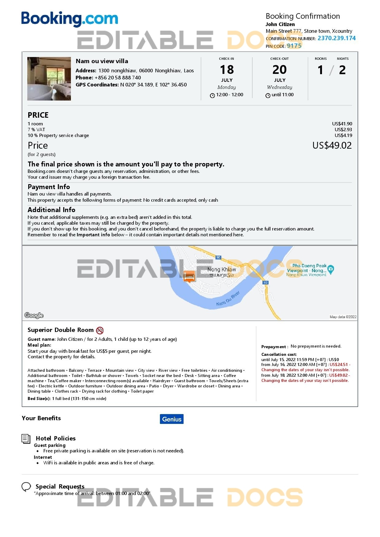 Customizable Laos Airbnb Reservation Template | Word & PDF Formats