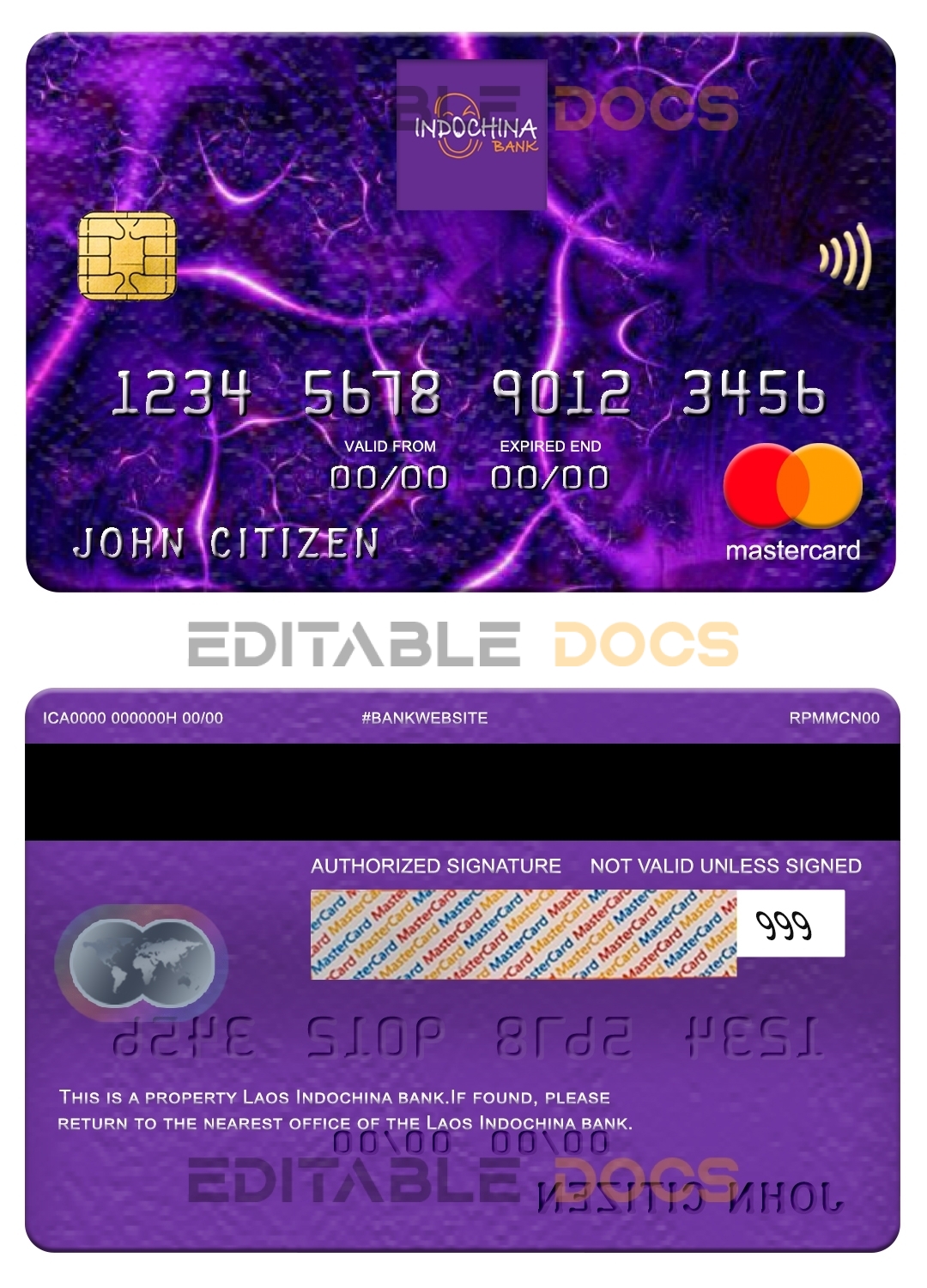 Editable Laos Indochina bank mastercard Templates in PSD Format