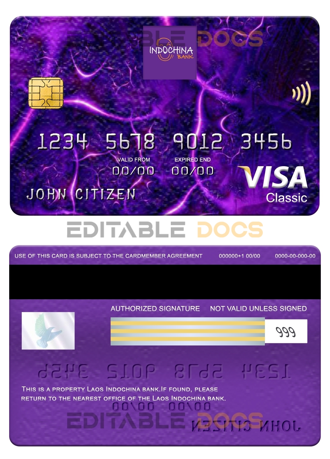 Fillable Laos Indochina bank visa classic card Templates | Layer-Based PSD