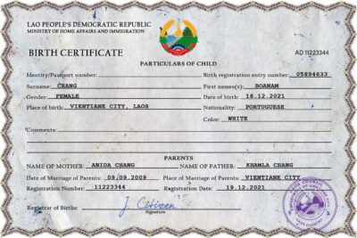 Laos birth certificate PSD template, completely editable