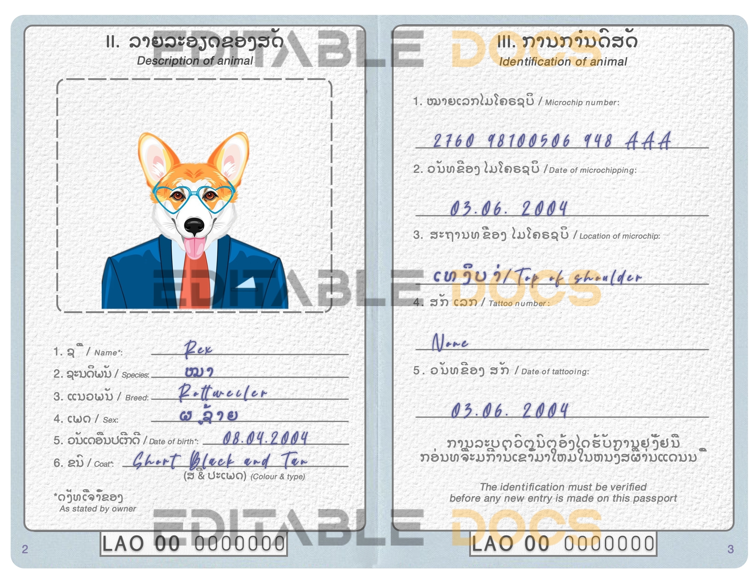 Laos dog Fake PSD Passport | Instant Download