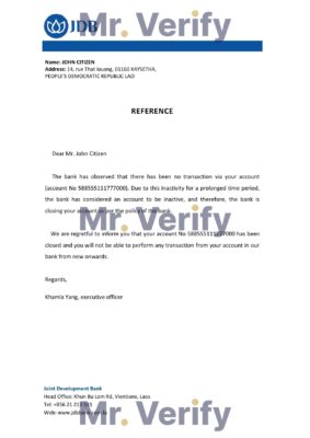 Download Laos Joint Development Bank Reference Letter Templates Editable Word
