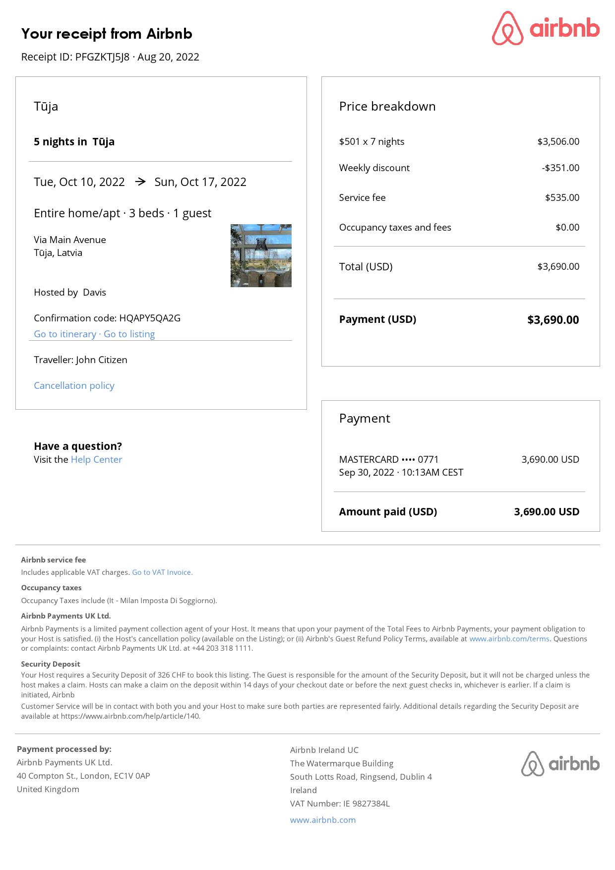 Customizable Latvia Airbnb Reservation Template | Word & PDF Formats