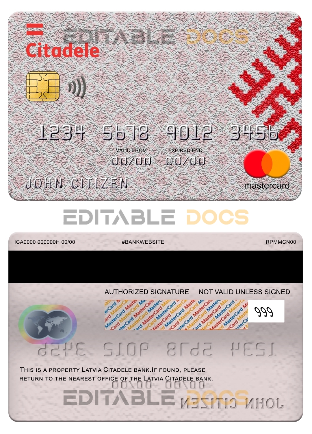 Editable Latvia Citadele bank mastercard Templates in PSD Format