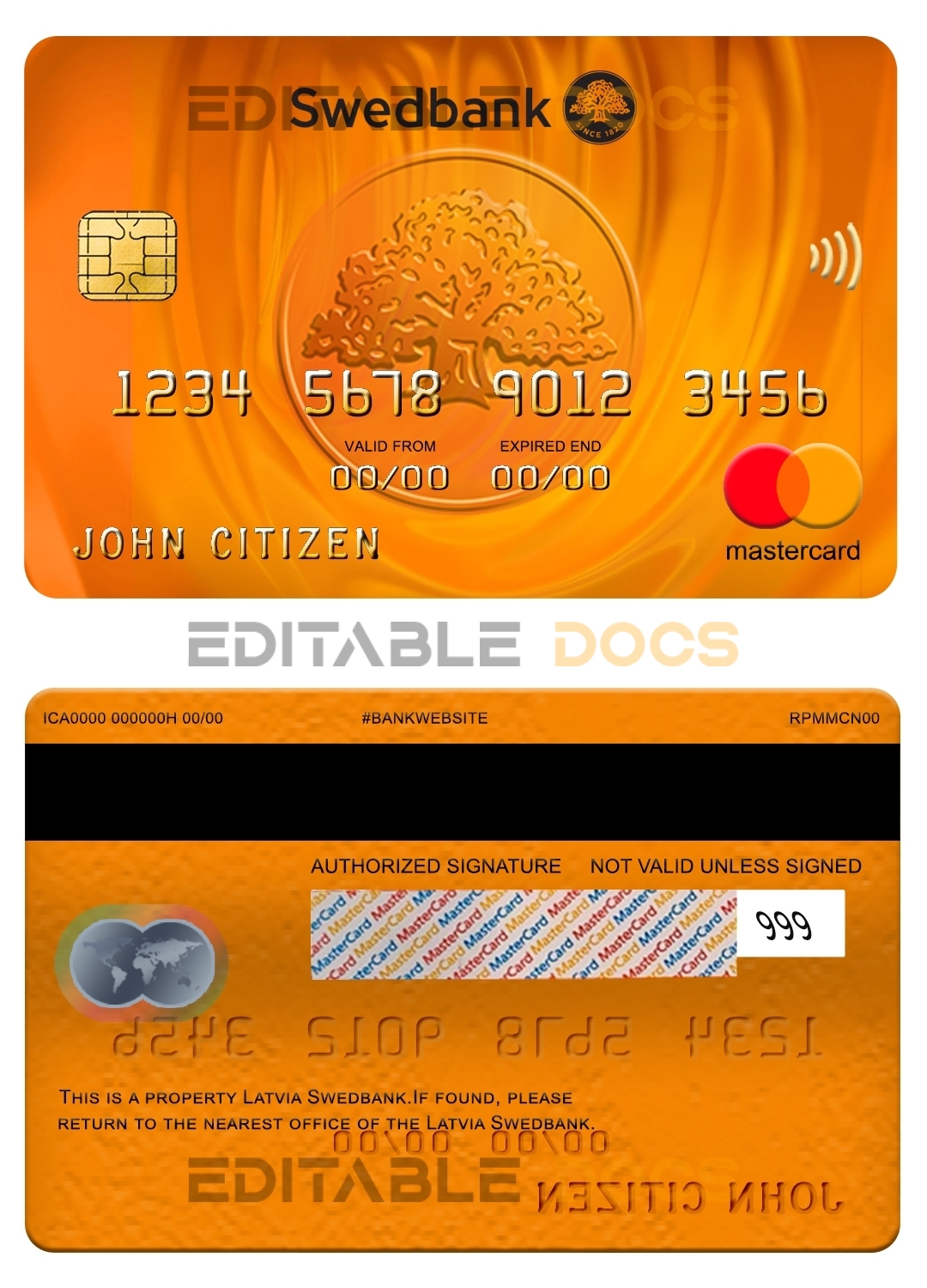 Editable Latvia Swedbank mastercard Templates in PSD Format