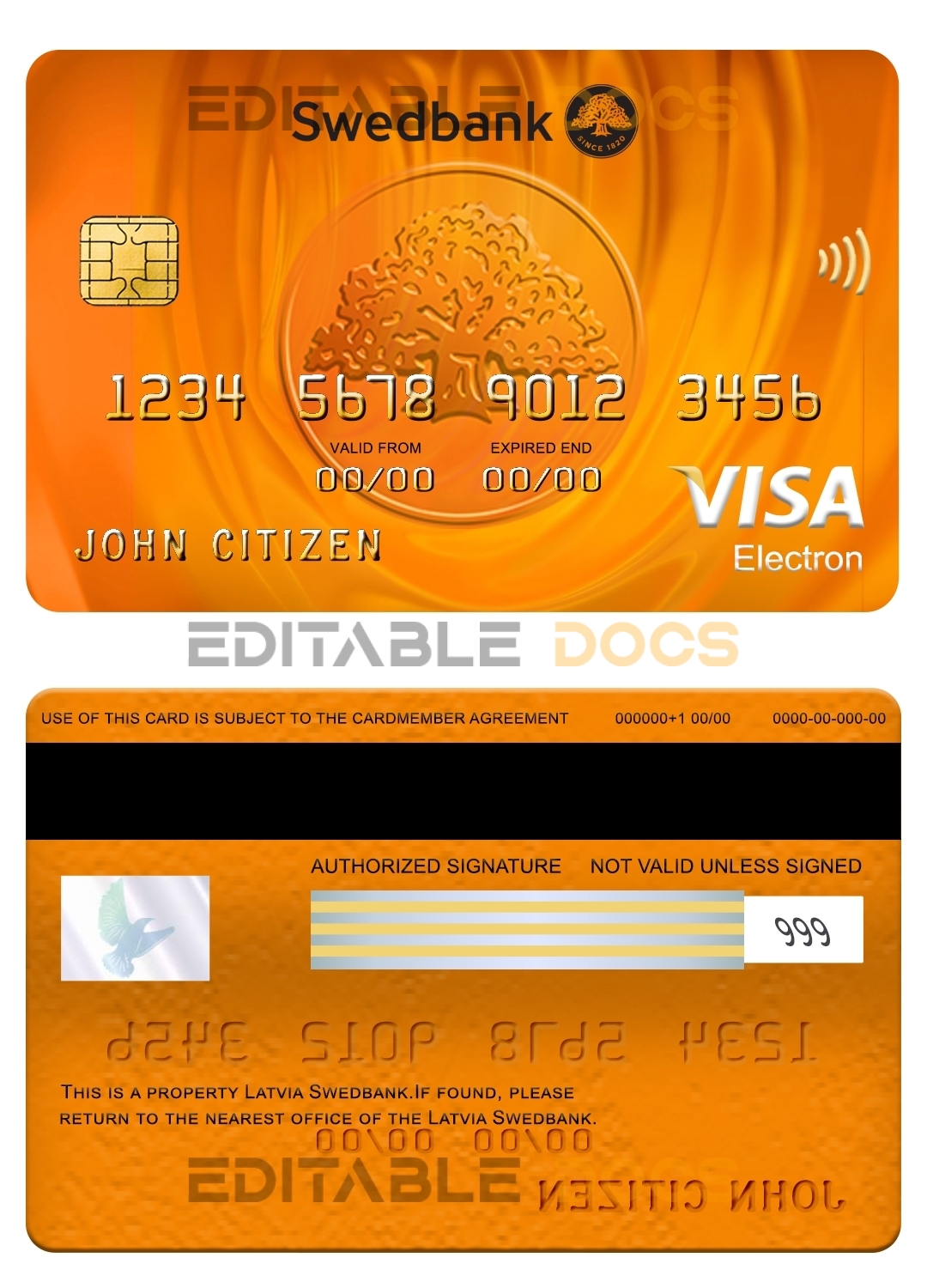 Fillable Latvia Swedbank visa electron card Templates | Layer-Based PSD