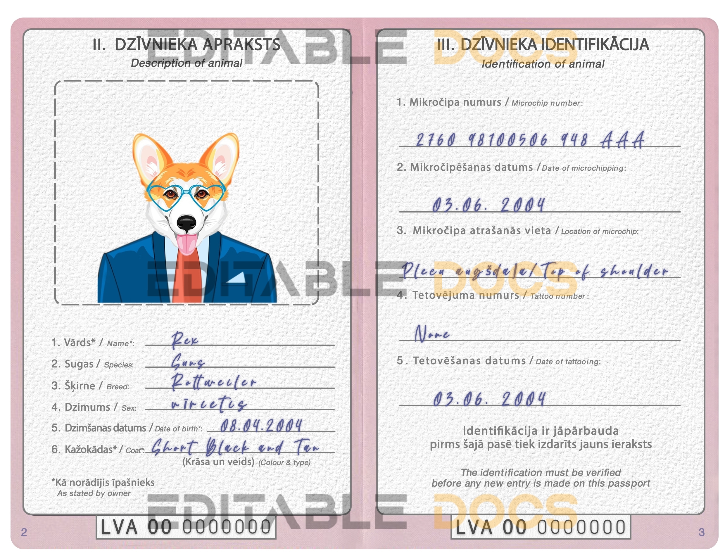 Latvia dog Fake PSD Passport | Instant Download