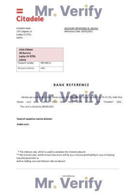 Download Latvia Citadele Bank Reference Letter Templates Editable Word