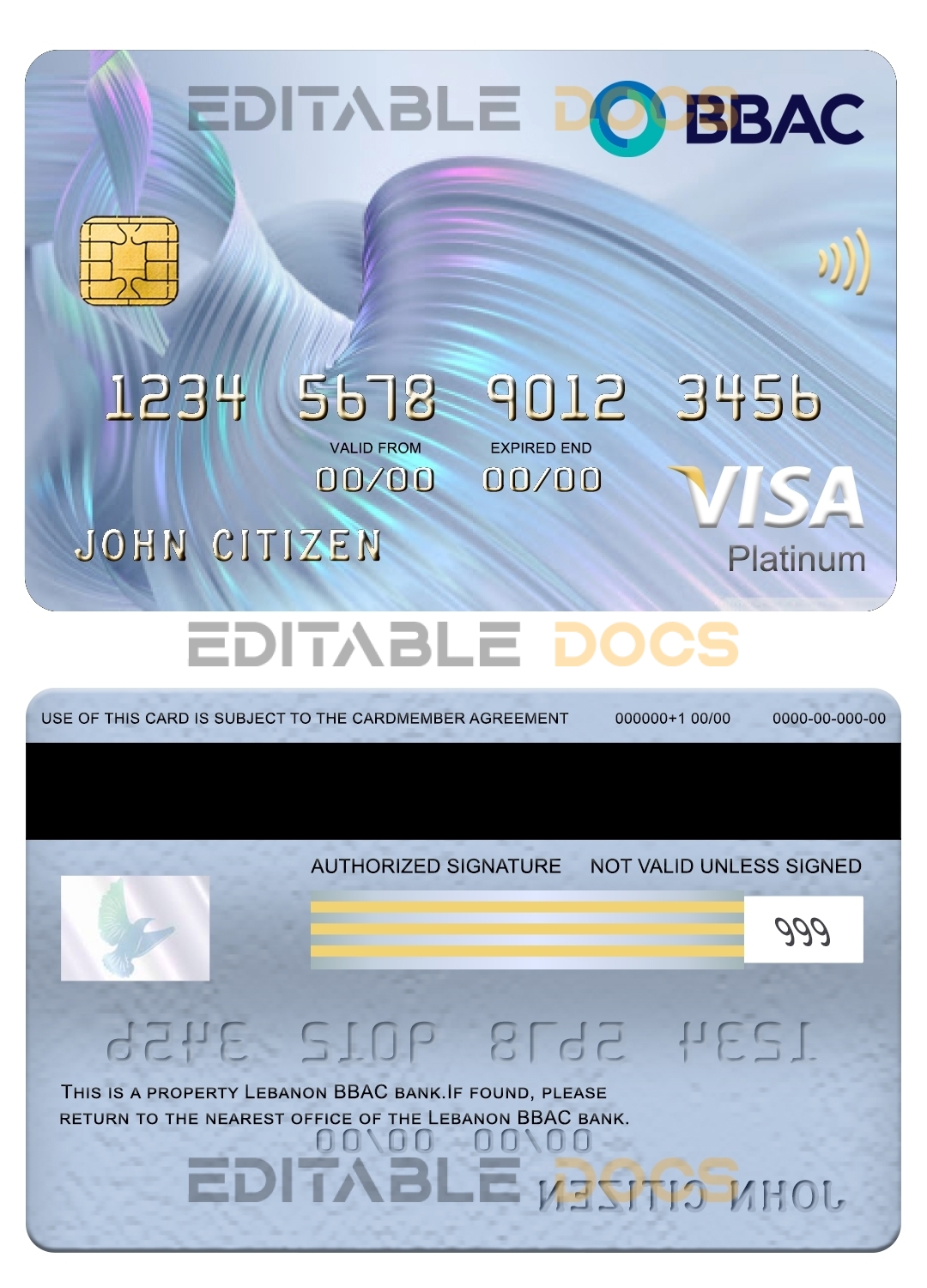 Fillable Lebanon BBAC bank visa platinum card Templates | Layer-Based PSD