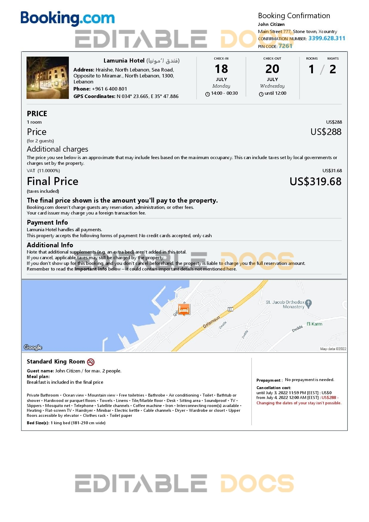 Customizable Lebanon Airbnb Reservation Template | Word & PDF Formats
