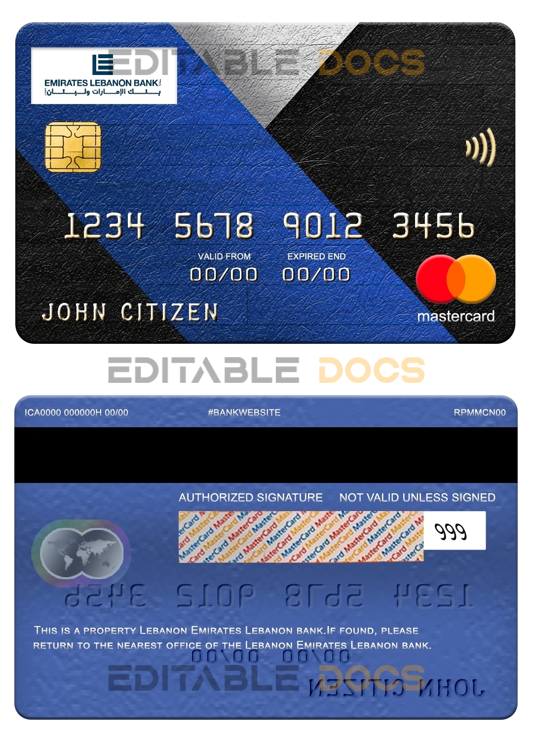 Editable Lebanon Emirates Lebanon bank mastercard Templates in PSD Format