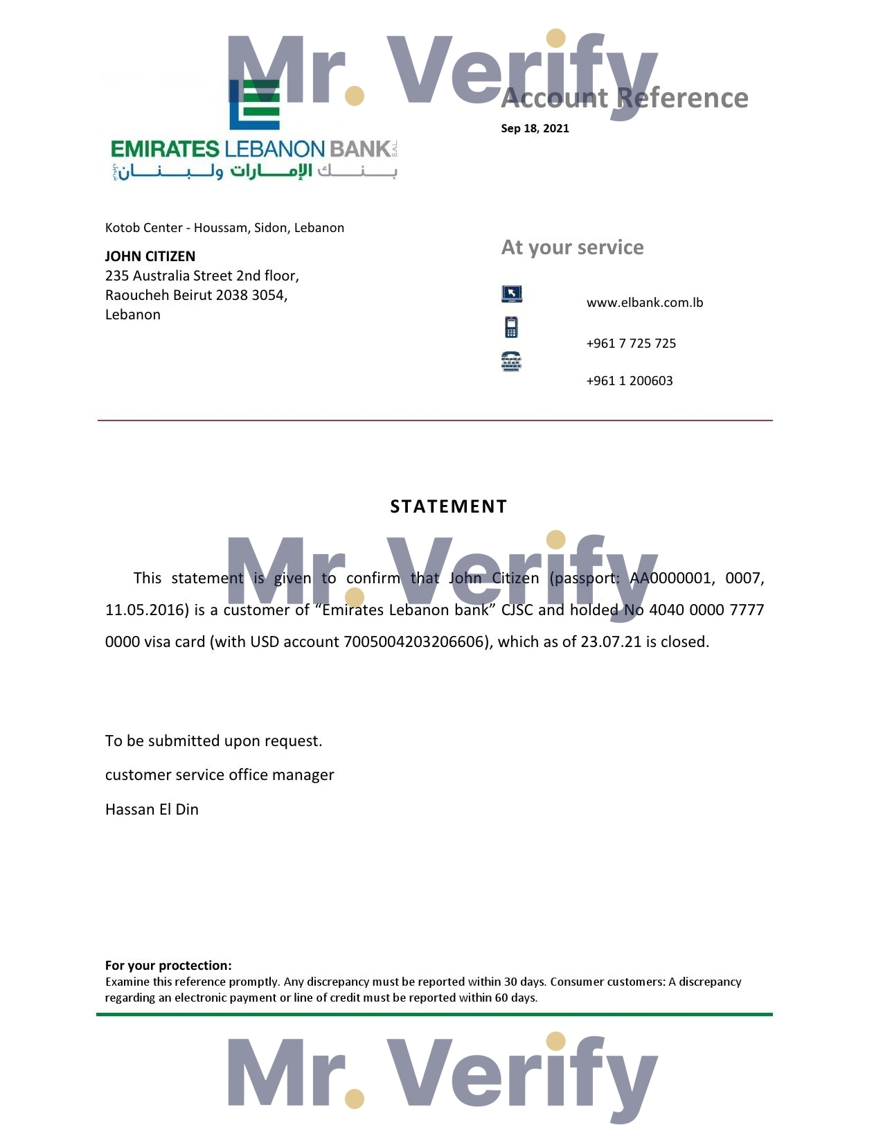 Download Lebanon Emirates Lebanon Bank Reference Letter Templates | Editable Word